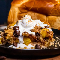 Acorn Squash Bread Pudding with Chocolate and Crystallized Ginger