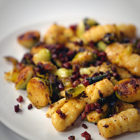 Gnocchi with Crispy Brussels and Pancetta 