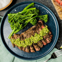 Ranch Steaks with Jalapeno Cashew Pesto