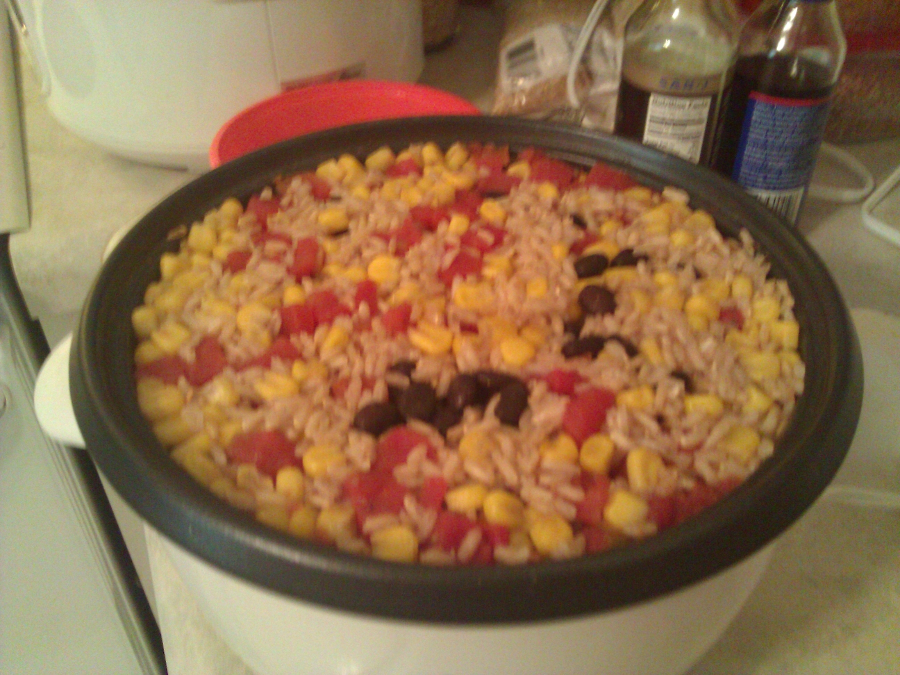 Rice Cooker Brown Rice With Black Beans Tomatoes And Corn