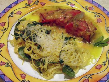 Saltimbocca Chicken Breasts with Sage Sauce and Creamy Arugula Pasta