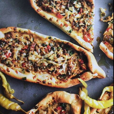Turkish Pide with cheese and peppers